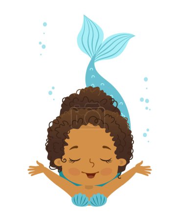 Illustration for Vector illustration in a cartoon style of Beautiful Girl Mermaid african american ethnicity - Royalty Free Image