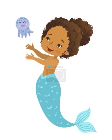 Illustration for Vector illustration in a cartoon style of Beautiful Girl Mermaid african american ethnicity - Royalty Free Image