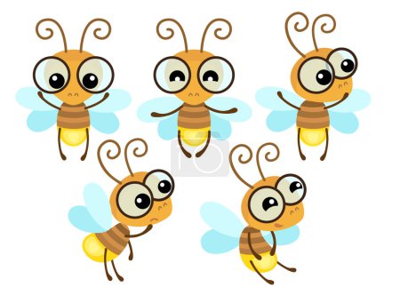 Illustration for Illustration of a funny firefly in a cartoon style. Vector set of an insects - Royalty Free Image