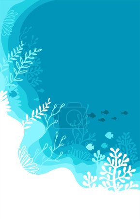 Vektor Illustration des Hintergrundes in einer blauen Farbpalette. Unterwasserwelt eines Korallenriffs