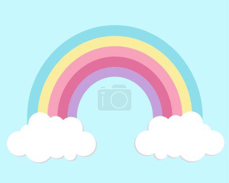 Illustration for Vector background in cartoon style for magic design. White clouds and bright rainbow in the blue sky - Royalty Free Image