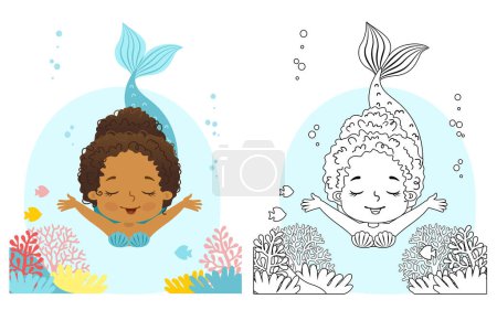 Illustration for Vector coloring for children. Illustration of beautiful girl mermaid - Royalty Free Image