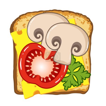 Illustration for Vector illustration of toast with mushrooms, tomato and lettuce - Royalty Free Image
