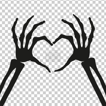 Illustration for Hands of Skeleton showing heart symbol cut out of background - Royalty Free Image