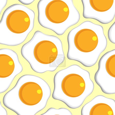 Ilustración de Patrón sin costura vectorial de huevos fritos con yemas y claras de forma abstracta sobre un fondo amarillo - Imagen libre de derechos