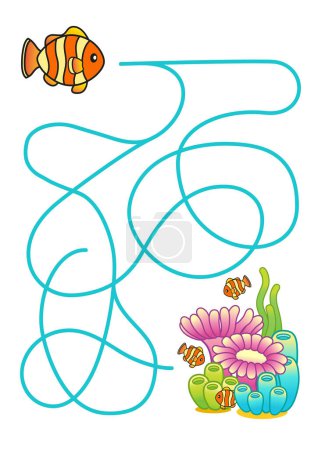 Illustration for Maze game for children. Find the correct way for fish. Vector illustration for children books - Royalty Free Image