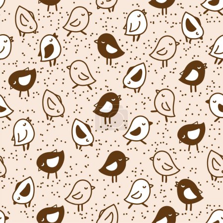 Illustration for Seamless retro pattern of little doodle chicks in retro style - Royalty Free Image
