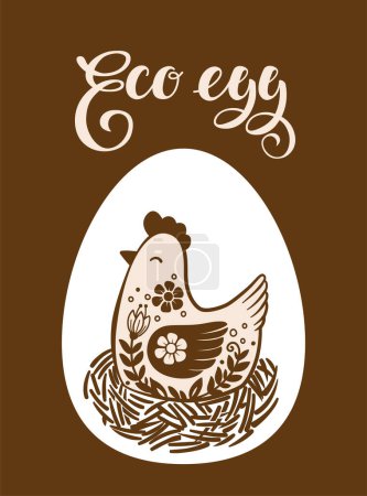 Illustration for Set of hand drawn hen in a nest with little chicks. A collection of funny domestic birds. Vector illustration in doodle style - Royalty Free Image