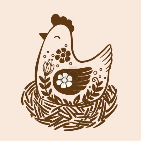 Ilustración de Vector de gallina dibujada a mano en estilo retro. Garabato adornado de aves domésticas - Imagen libre de derechos