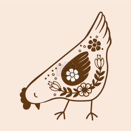 Téléchargez les illustrations : Vecteur poule dessinée à la main dans un style rétro. gribouille ornée d'oiseaux domestiques - en licence libre de droit