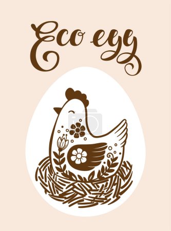 Illustration for Hand drawn hen in a nest. Vector illustration in doodle style - Royalty Free Image