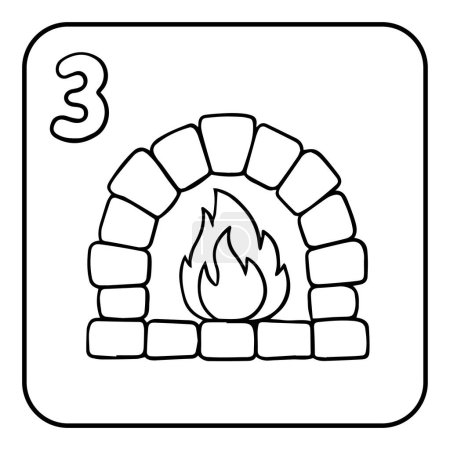Illustration for Xmas coloring advent calendar. Hand drawn vector Christmas fireplace icon - Royalty Free Image