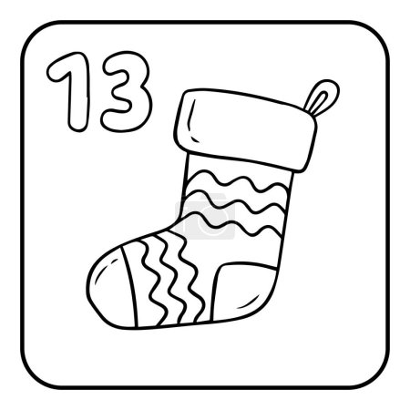 Ilustración de Calendario de Adviento de Navidad para colorear. Cartel vectorial dibujado a mano con calcetín navideño. Página para colorear en blanco y negro - Imagen libre de derechos