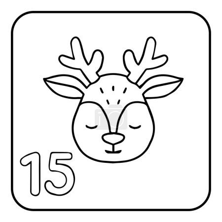Illustration for Xmas coloring advent calendar. Hand drawn vector poster with Santas deer. Black and white coloring page - Royalty Free Image