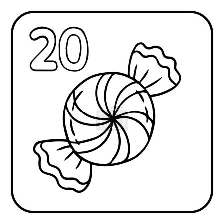 Ilustración de Calendario de Adviento de Navidad para colorear. Cartel vectorial dibujado a mano con caramelo, caramelo. Página para colorear en blanco y negro - Imagen libre de derechos