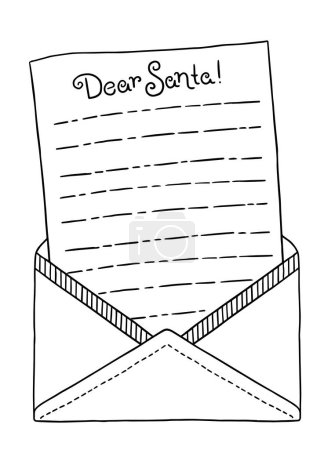 Téléchargez les illustrations : Modèle de lettre avec une enveloppe pour le Père Noël. Coloriage vectoriel pour adultes. Page pour livre à colorier et design de Noël - en licence libre de droit