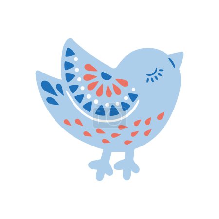 Illustration for Vector hand drawn illustration of animal in Nordic style hygge. Blue silhouette of bird in folk style isolated on white background - Royalty Free Image