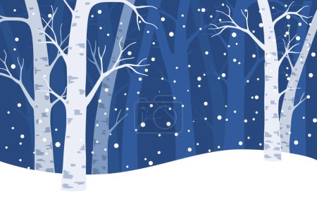 Illustration for Vector hand draw illustration. Blue winter snowy forest landscape - Royalty Free Image