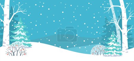 Téléchargez les illustrations : Illustration vectorielle. Bleu hiver forêt enneigée paysage - en licence libre de droit