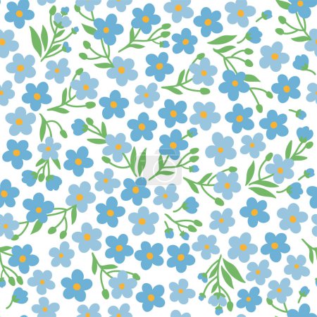 Téléchargez les illustrations : Modèle sans couture de minuscules fleurs bleues doodle stylisées oublient-me-nots sur fond blanc - en licence libre de droit
