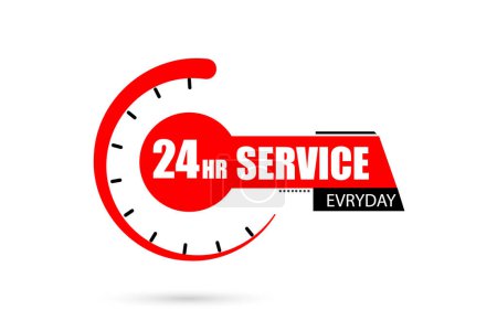 Téléchargez les illustrations : Service 24h / 24 tous les jours avec vecteur d'horloge - en licence libre de droit