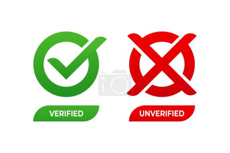 Illustration for Verified and unverified button with check mark and cross mark vector element - Royalty Free Image