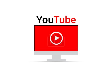 Téléchargez les illustrations : Youtube icône du lecteur vidéo sur l'écran de l'ordinateur concept vecteur - en licence libre de droit