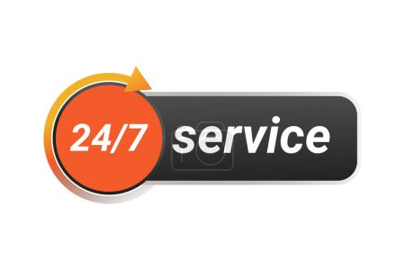 Illustration for 24 7 service assistance label with clock - Royalty Free Image