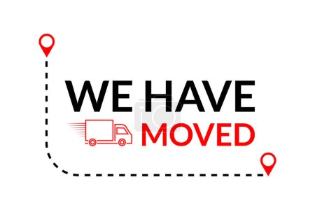 Illustration for We have moved or new location pin icon in modern speech bubble with moving sign. - Royalty Free Image