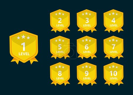 Illustration for Game level up Gold badges with number for game ui design. - Royalty Free Image