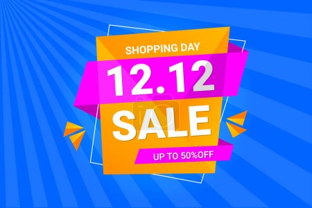 Illustration for 12.12 shopping day sale banner design with 50 percent off. - Royalty Free Image