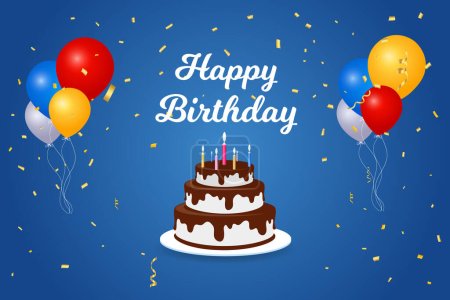 Téléchargez les illustrations : Bannière joyeux anniversaire avec des ballons et des gâteaux vectoriel illustration design - en licence libre de droit