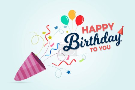 Illustration for Happy birthday celebration with birthday cap and ribbon vector - Royalty Free Image
