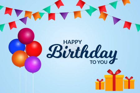 Happy Birthday flaches Design mit Geschenkbox und Luftballons Vektor