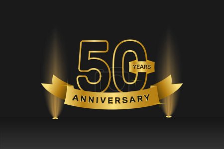 Illustration for 50 Years Anniversary vector design with golden gradient and with light. - Royalty Free Image