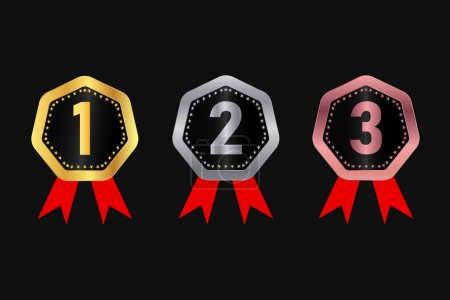 Illustration for 1, 2, 3 level and Winner medals vector design. - Royalty Free Image