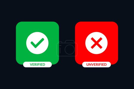 Illustration for Verified and unverified button with check mark and cross mark icon design. - Royalty Free Image