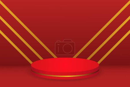 Red product display podium background Vector illustration 