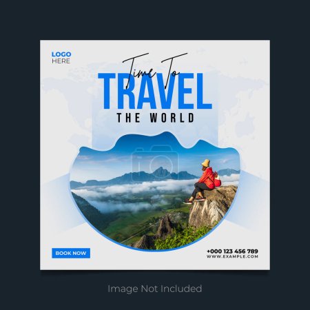 Illustration for Time to travel the world social media post vector template - Royalty Free Image
