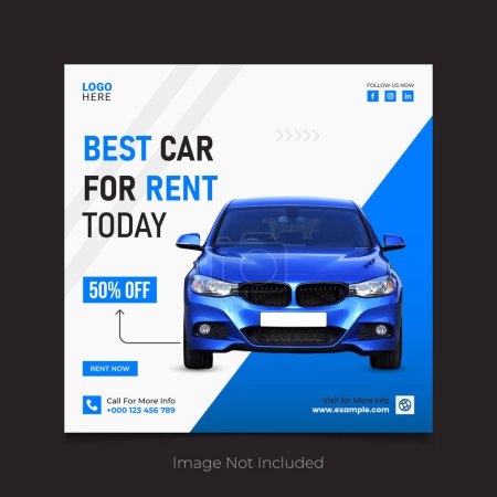 Best car for rental Social Media Post Banner Template Design on blue color.