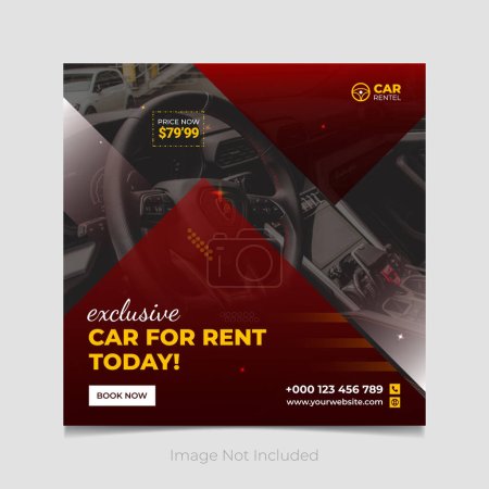 Exclusive Car for rent today Social Media Post Banner Template Design on red gradient color.