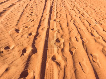 Foto de Vehicle and truck tire tracks on the sand in the desert - Imagen libre de derechos