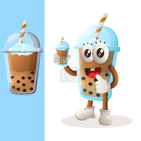 Illustration for Cute Bubble Tea mascot serving Bubble Tea. Perfect for food store, small business or e-Commerce, merchandise and sticker, banner promotion, food review blog or vlog channe - Royalty Free Image