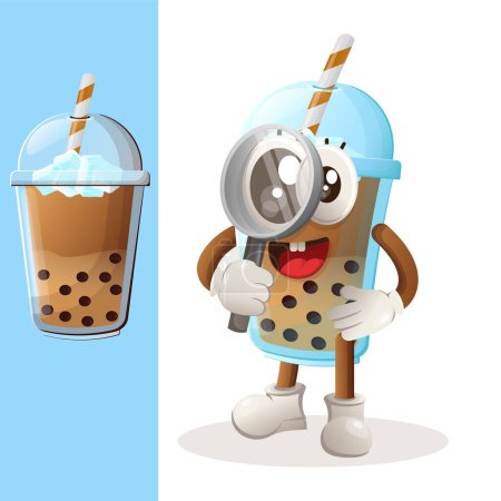 Illustration for Cute Bubble Tea mascot conducting research, holding a magnifying glass. Perfect for food store, small business or e-Commerce, merchandise and sticker, banner promotion, food review blog or vlog channe - Royalty Free Image