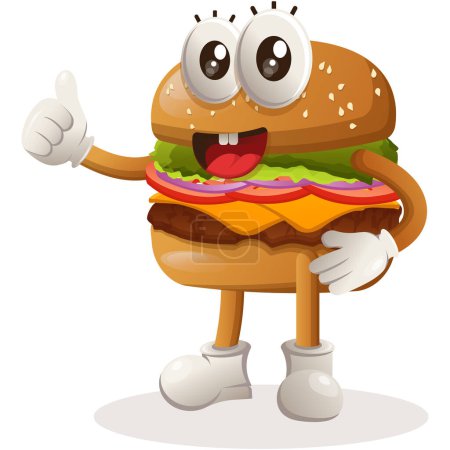 Téléchargez les photos : Mascotte hamburger mignon design pouces vers le haut - en image libre de droit