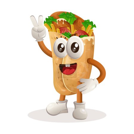 Illustration for Cute burrito mascot with peace hand. Perfect for food store, small business or e-Commerce, merchandise and sticker, banner promotion, food review blog or vlog channe - Royalty Free Image