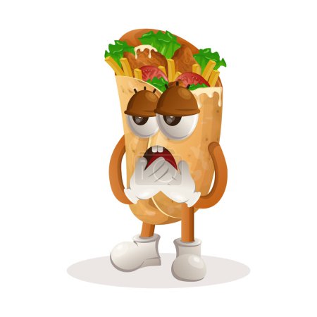 Téléchargez les illustrations : Mascotte de burrito mignon avec expression ennuyeuse. Parfait pour les magasins d'alimentation, les petites entreprises ou le commerce électronique, les marchandises et les autocollants, la promotion de bannières, le blog d'examen des aliments ou vlog channe - en licence libre de droit