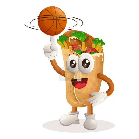 Illustration for Cute burrito mascot playing basketball, freestyle with ball. Perfect for food store, small business or e-Commerce, merchandise and sticker, banner promotion, food review blog or vlog channe - Royalty Free Image
