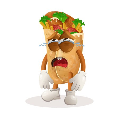 Téléchargez les photos : Jolie mascotte de burrito qui pleure. Parfait pour les magasins d'alimentation, les petites entreprises ou le commerce électronique, les marchandises et les autocollants, la promotion de bannières, le blog d'examen des aliments ou vlog channe - en image libre de droit