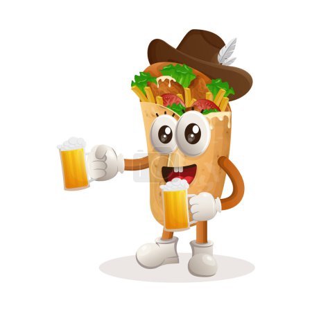 Illustration for Cute burrito mascot celebrate oktoberfest with holding beer. Perfect for food store, small business or e-Commerce, merchandise and sticker, banner promotion, food review blog or vlog channe - Royalty Free Image